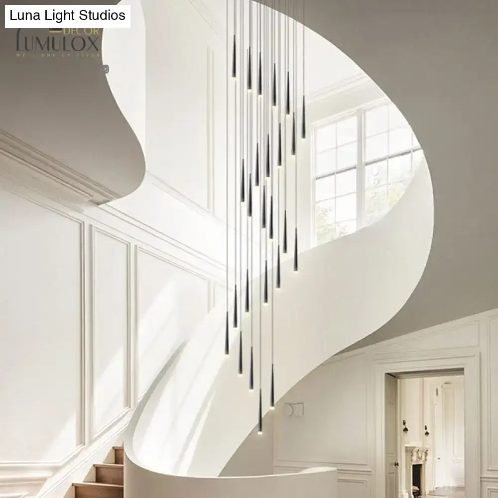 Modern black minimalist metallic multi ceiling light staircase pendant