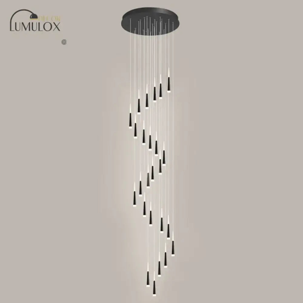 Black lumulox modern minimalist metallic multi ceiling light with cascading led lights and acrylic shade suspension