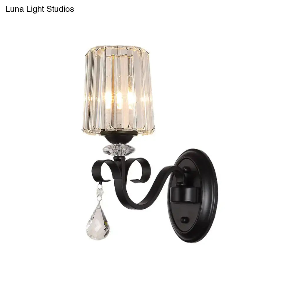 Modern black prismatic crystal wall mount lamp living room