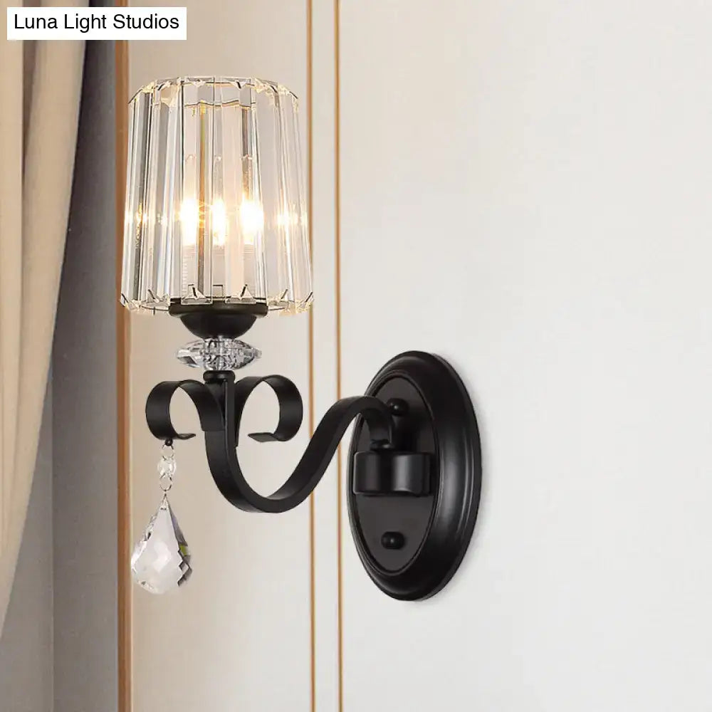 Modern black prismatic crystal wall mount lamp living room