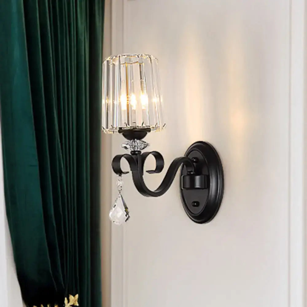 Modern black prismatic crystal wall mount lamp living room