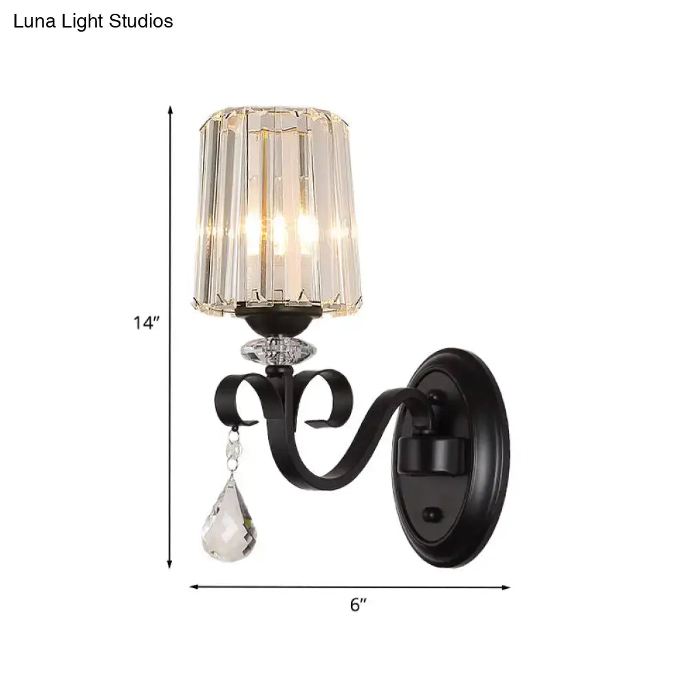 Modern black prismatic crystal wall mount lamp living room