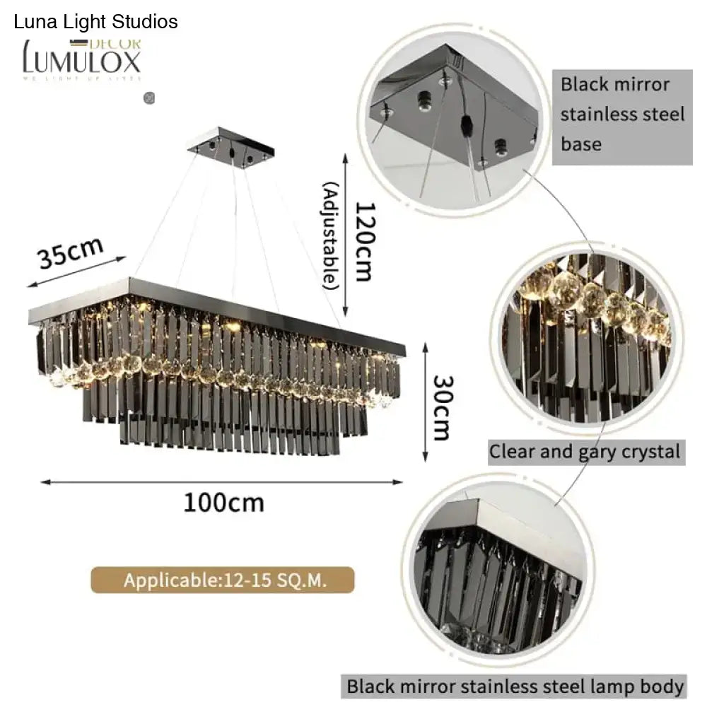 Modern black rectangle crystal chandelier dining room hanging light