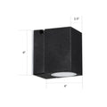 Modern black rectangular mini led wall sconce with textured finish and circular white led lens for outdoor use maximum bulb wattage