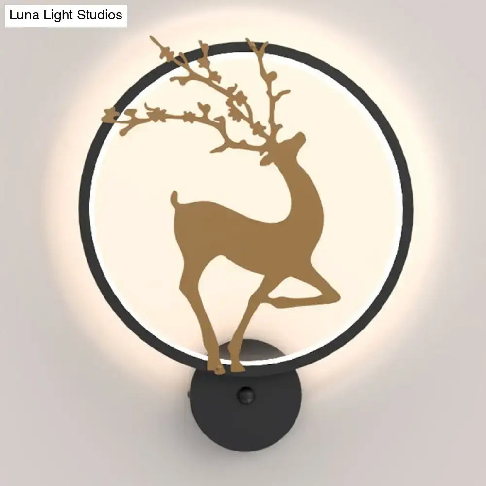 Modern black ring led elk mural wall sconce bedroom light