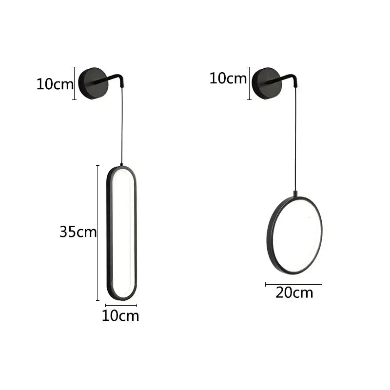 Modern black ring led wall lamp bedroom oval sconce light