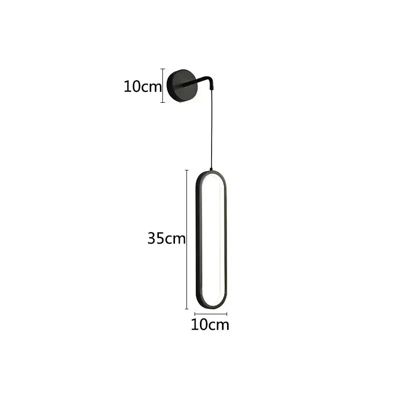 Modern black ring led wall lamp bedroom oval sconce light