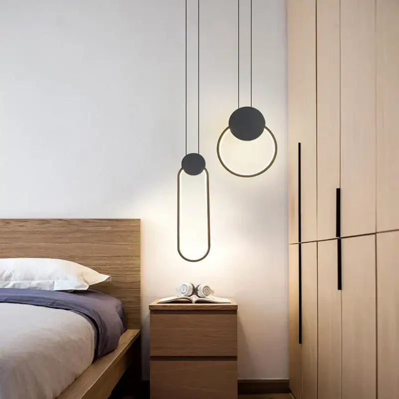 Modern black ring pendant lamp bedroom dimmable led light