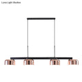Modern black rose gold diner island lamp with copper finish black metal frame and four bowl-shaped pendant lights