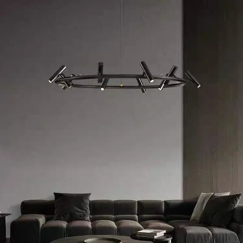 Modern black round ring chandelier living room pendant light