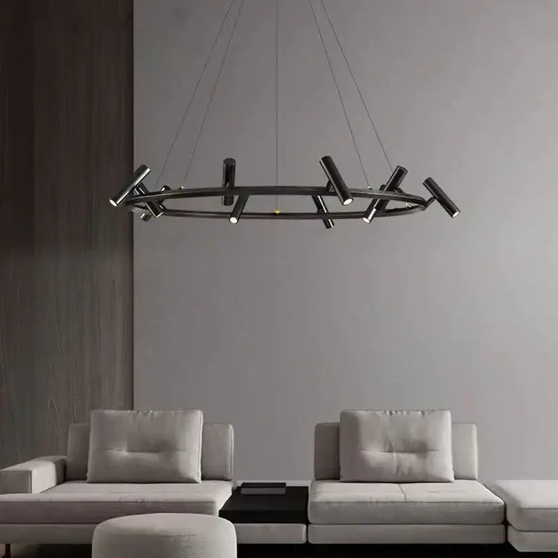 Modern black round ring chandelier living room pendant light