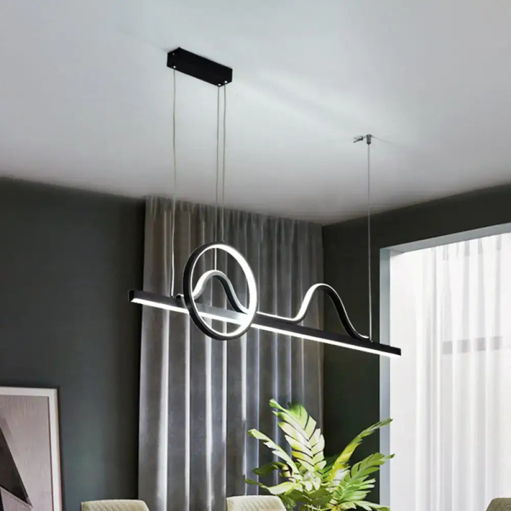 Modern black & silver curvy line island lamp dining room pendant