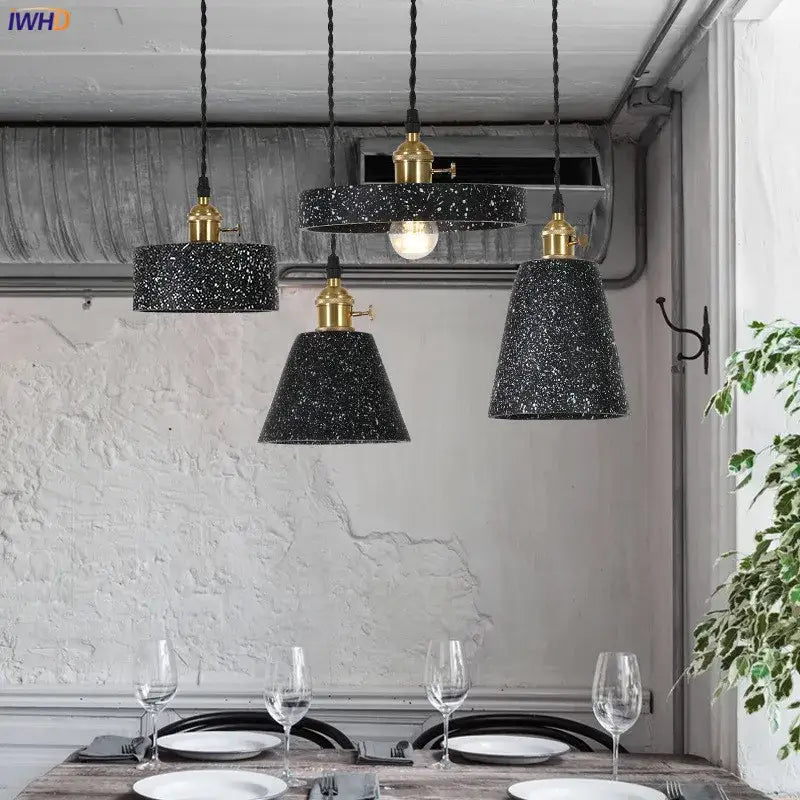 Modern black speckled cement pendant lamp kitchen brass accent