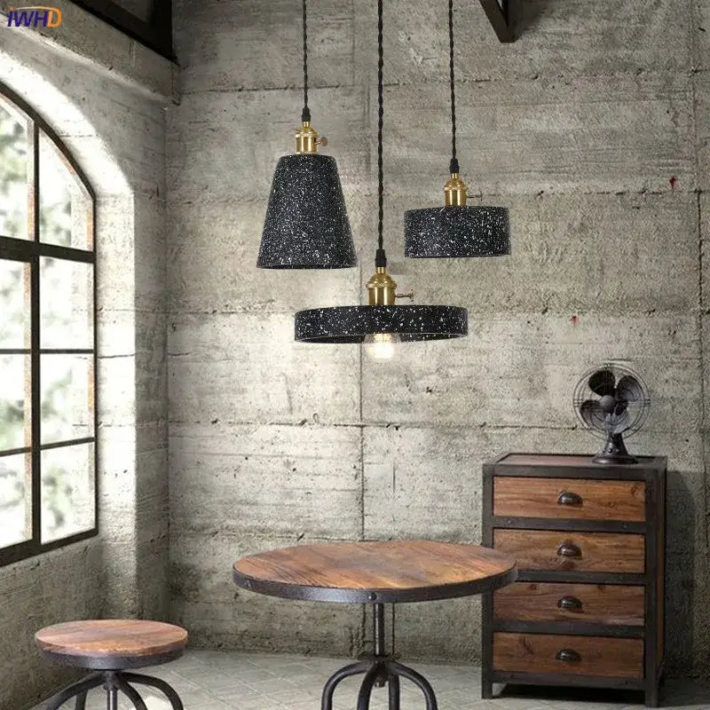 Modern black speckled cement pendant lamp kitchen brass accent