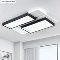 Modern black DecorBites™ LED flush ceiling light fixture with acrylic overlapping panels emitting bright white light