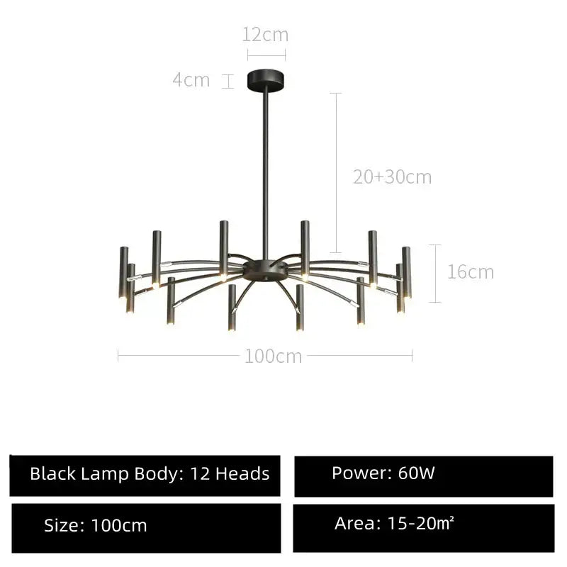 Modern black sputnik chandelier living room metal light fixture
