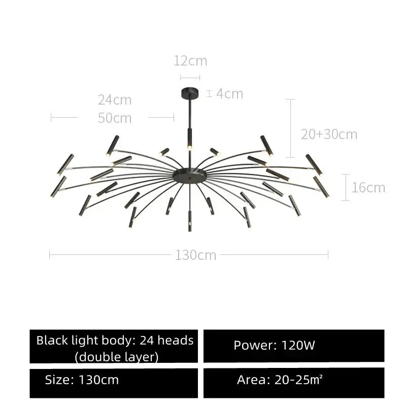 Modern black sputnik chandelier living room metal light fixture