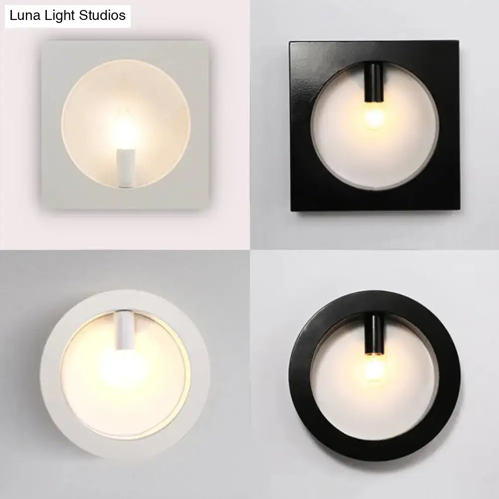 Modern black square wall sconce lamp bathroom frosted glass light