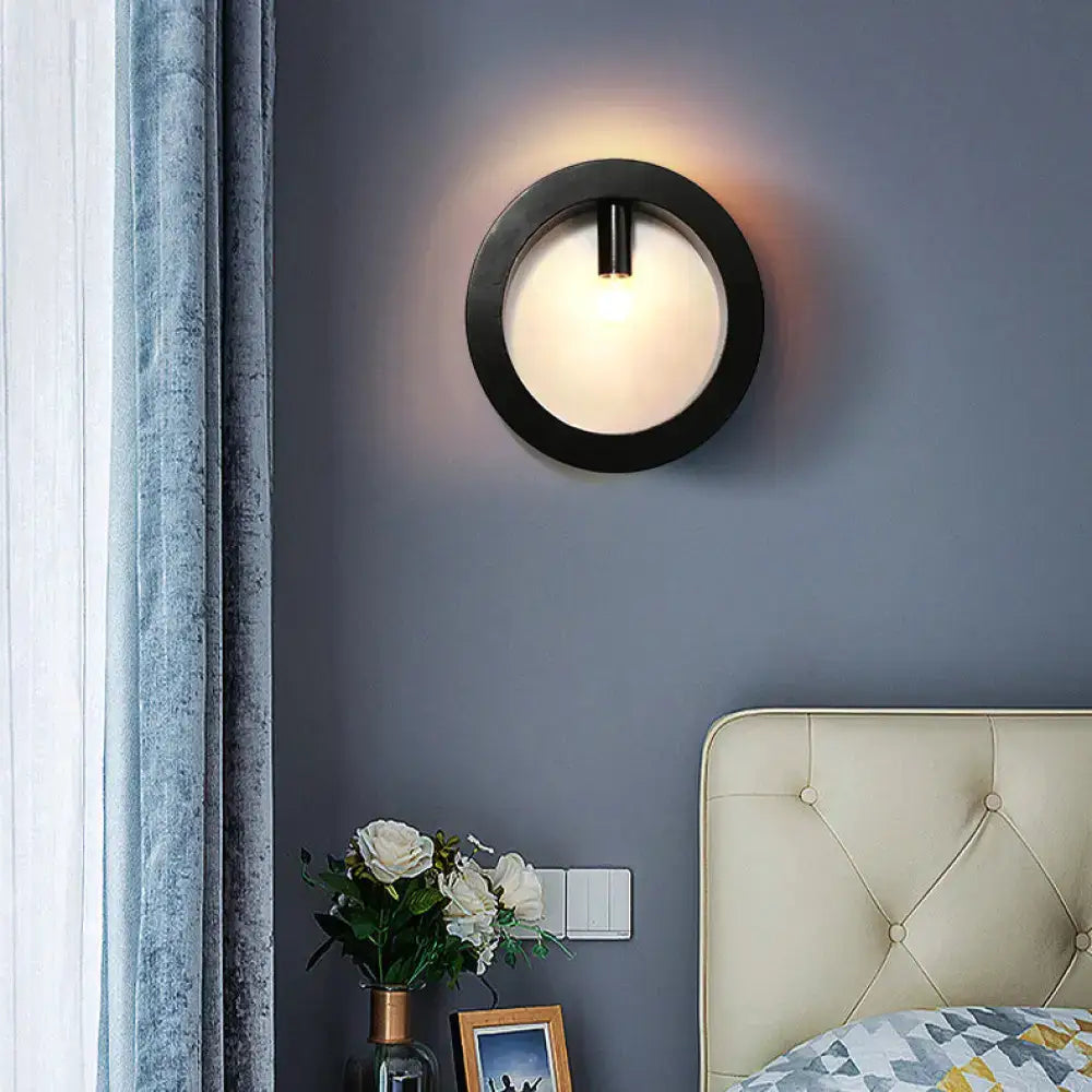 Modern black square wall sconce lamp bathroom frosted glass light