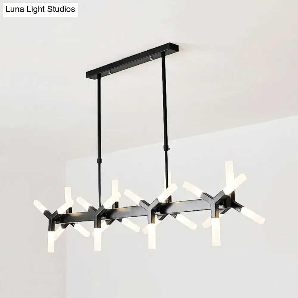 Modern black starburst linear acrylic shade chandelier dining room