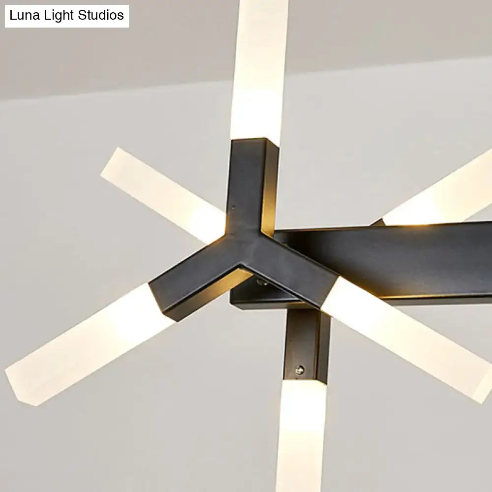 Modern black starburst linear acrylic shade chandelier dining room