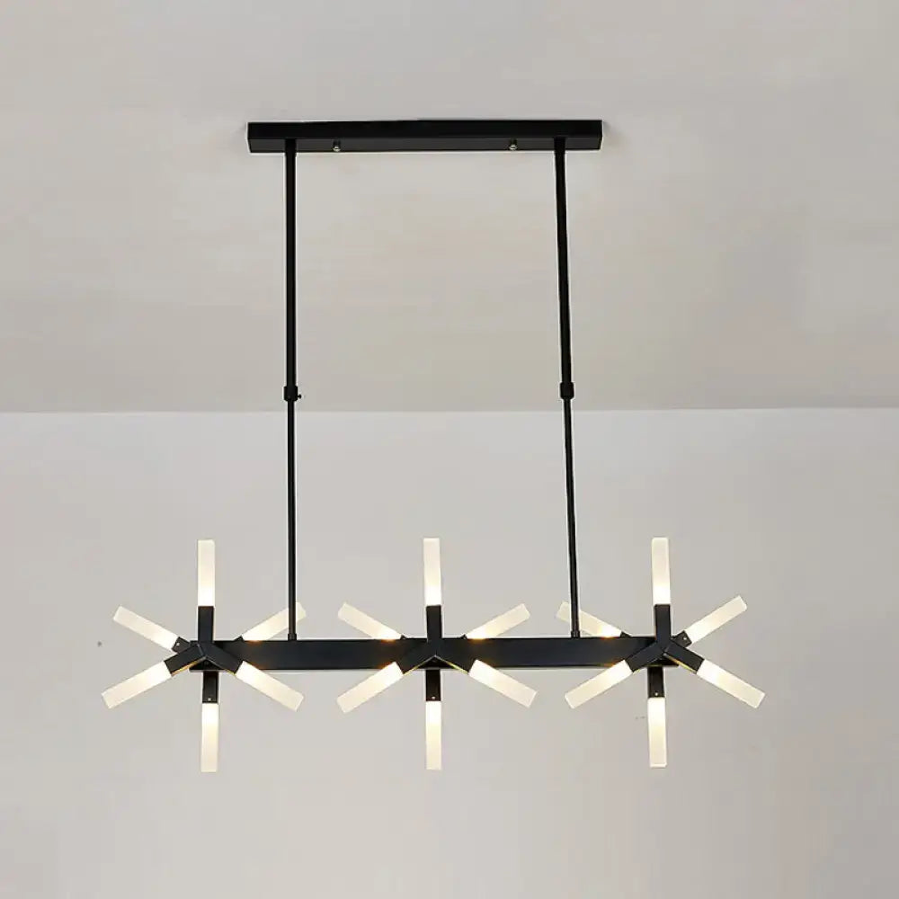 Modern black starburst linear acrylic shade chandelier dining room