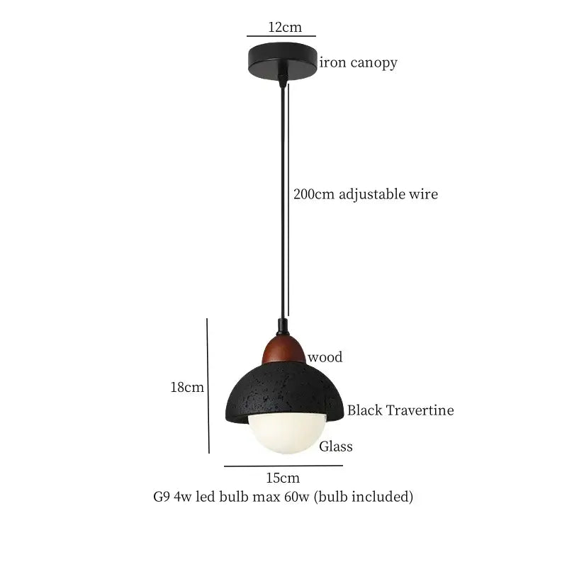Modern black stone led pendant light kitchen wood top decor