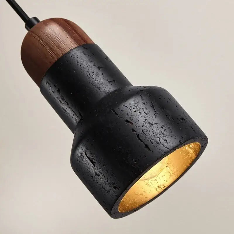 Modern black stone led pendant light kitchen wood top decor