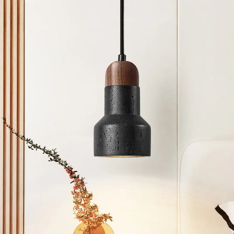 Modern black stone led pendant light kitchen wood top decor