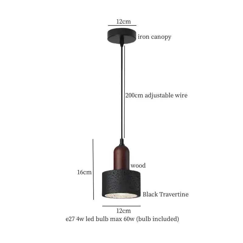 Modern black stone led pendant light kitchen wood top decor