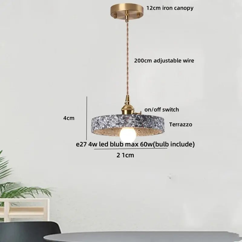 Modern black terrazzo led pendant lamp for dining room