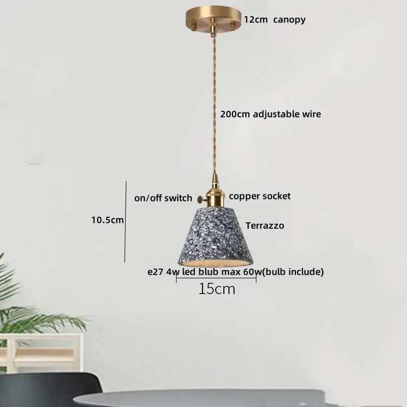 Modern black terrazzo led pendant lamp for dining room