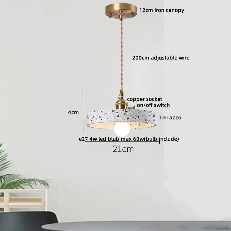 Modern black terrazzo led pendant lamp for dining room