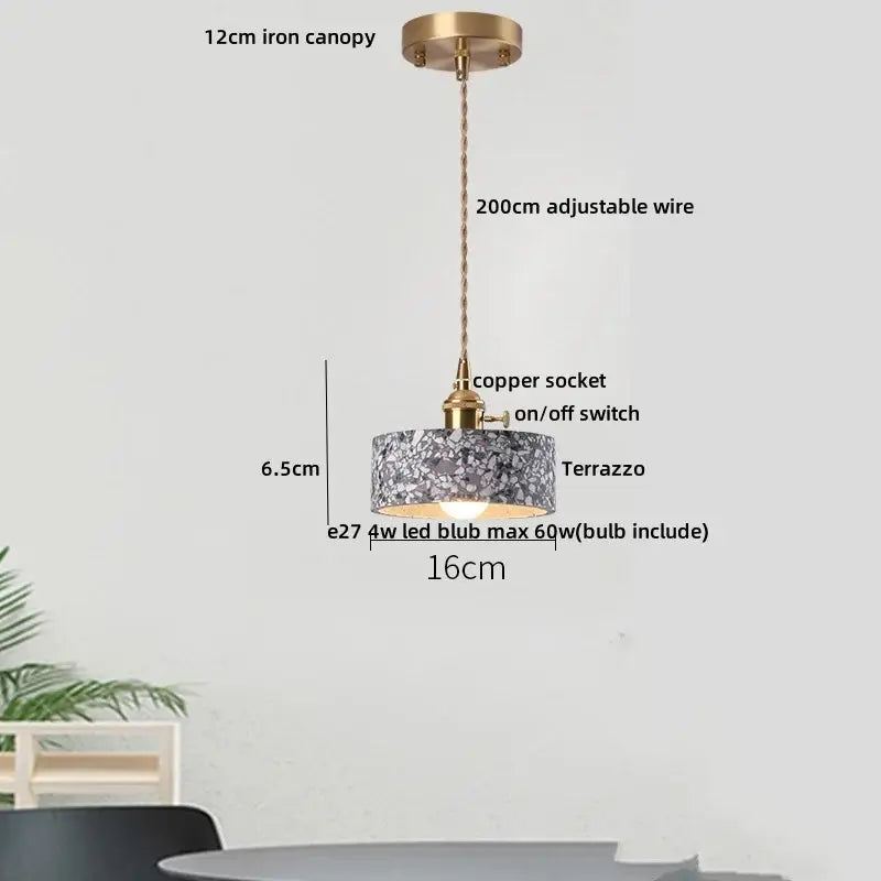 Modern black terrazzo led pendant lamp for dining room