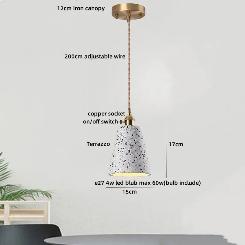 Modern black terrazzo led pendant lamp for dining room