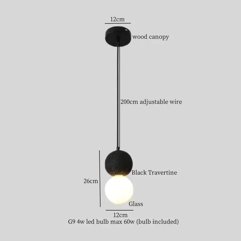 Modern black travertine led pendant lamp kitchen gold interior lining