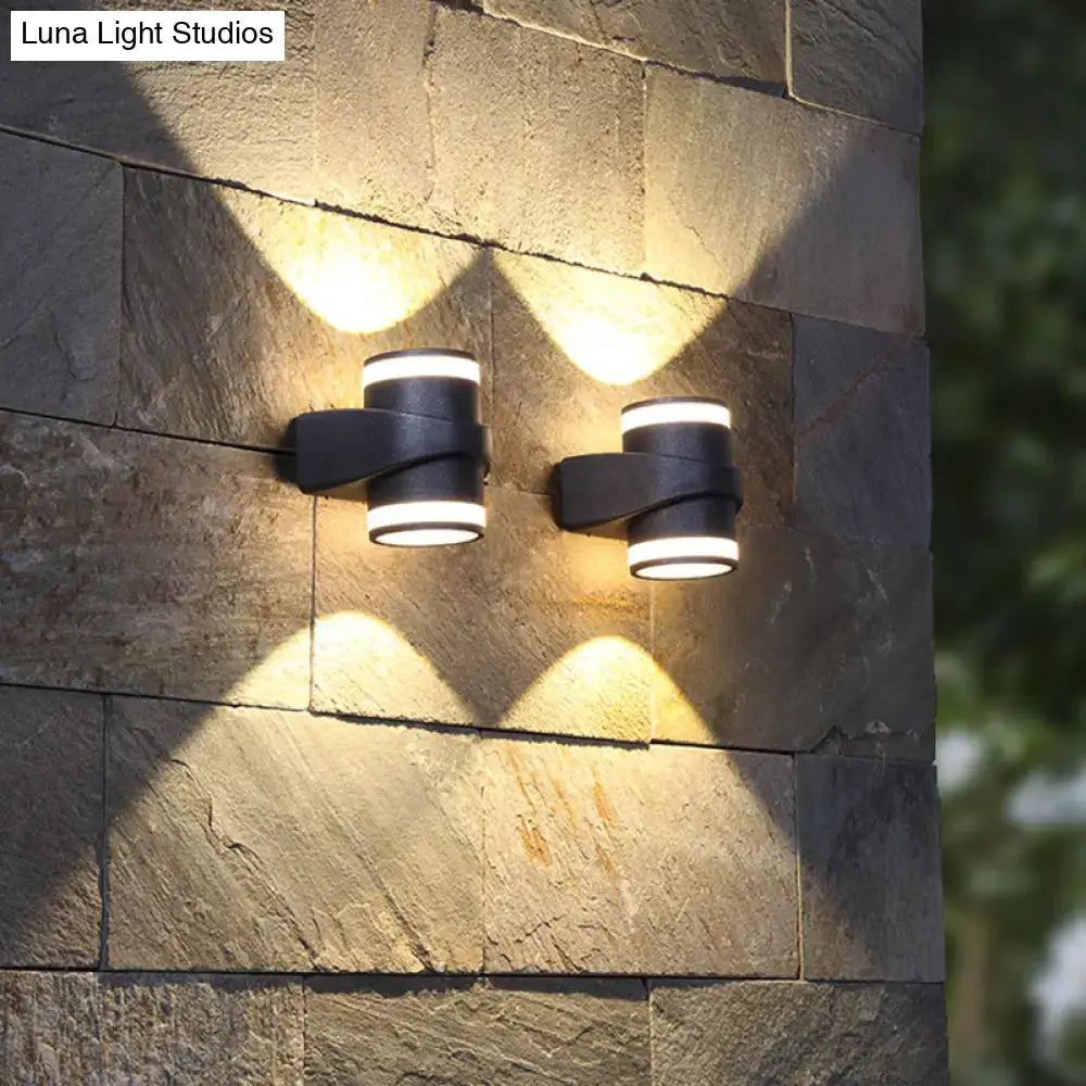 Modern black tubular metal wall washer sconce backyard light