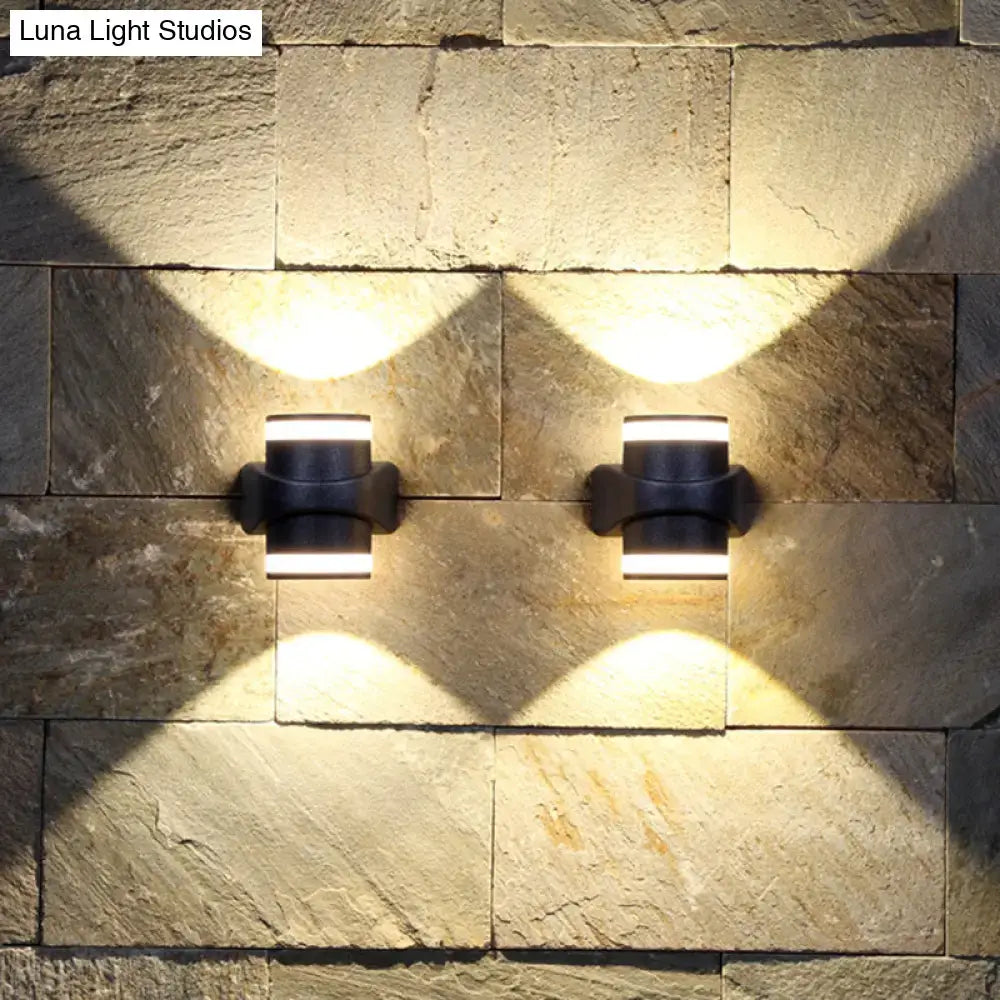 Modern black tubular metal wall washer sconce backyard light