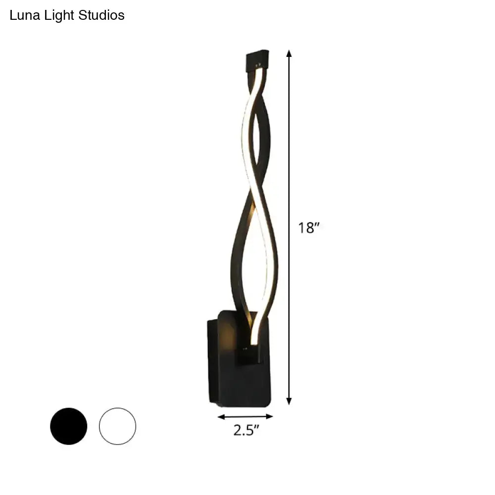 Modern black twisted led stairway sconce warm white light bedroom