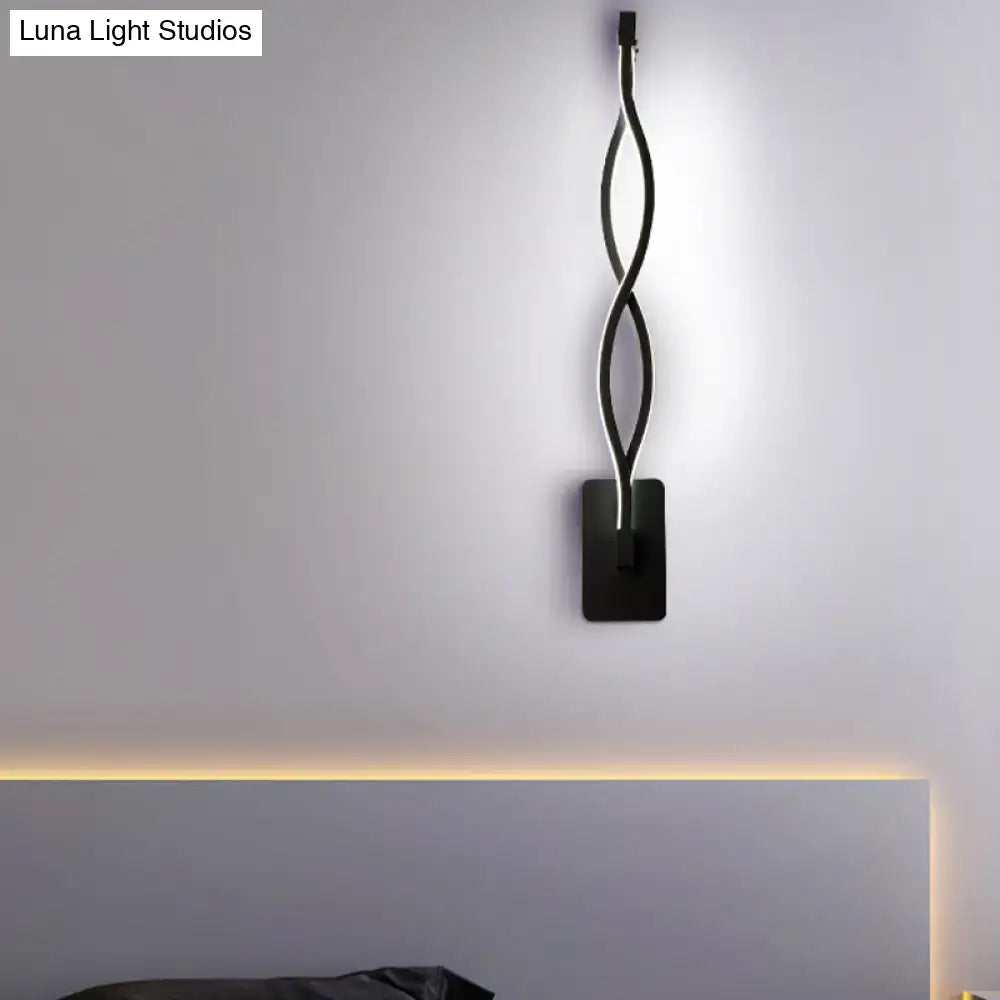 Modern black twisted led stairway sconce warm white light bedroom