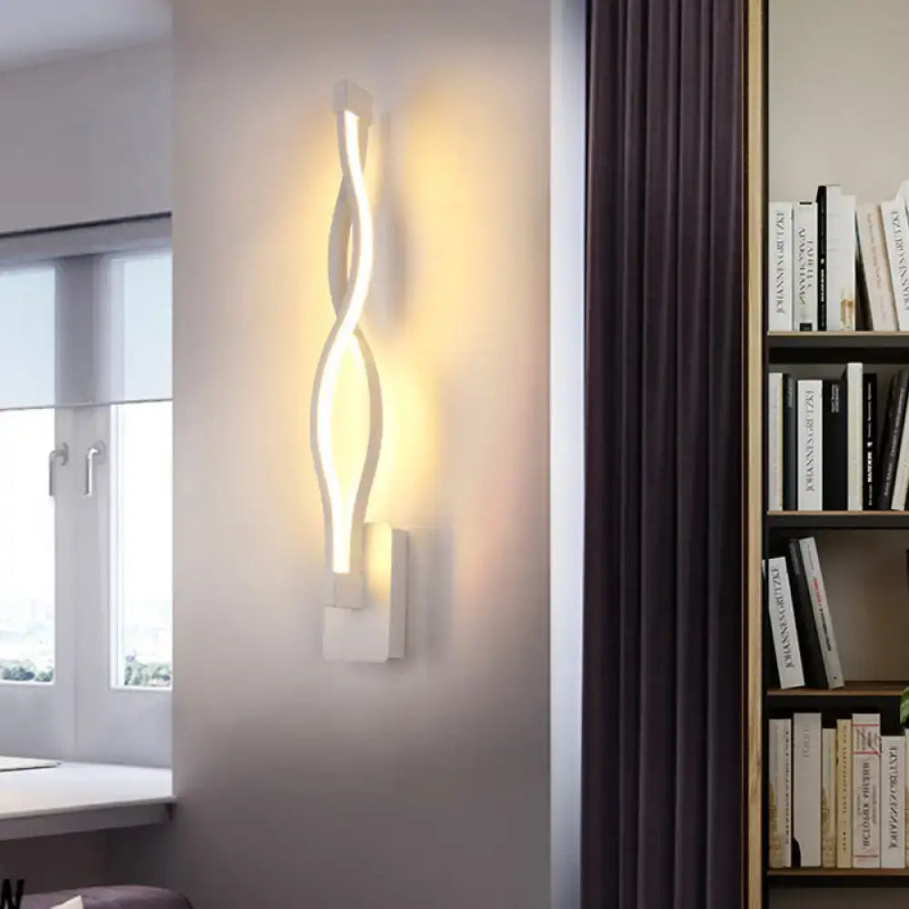 Modern black twisted led stairway sconce warm white light bedroom