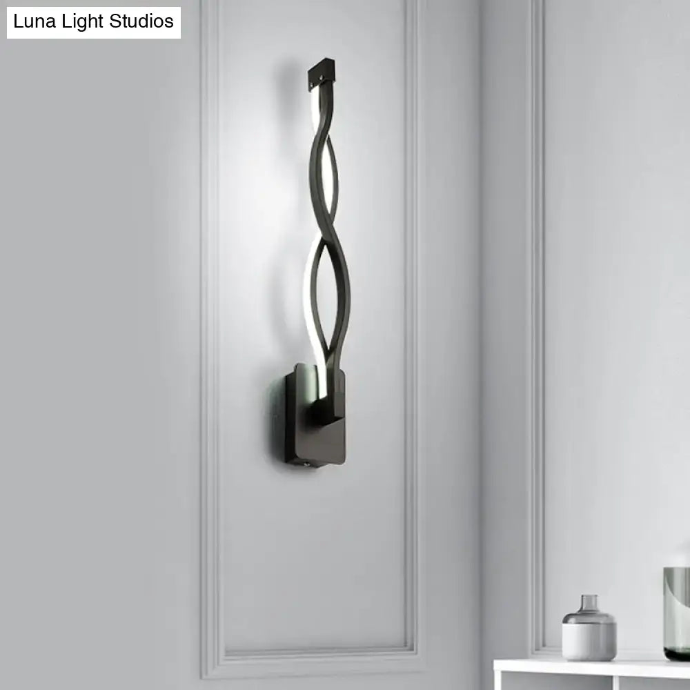 Modern black twisted led stairway sconce warm white light bedroom