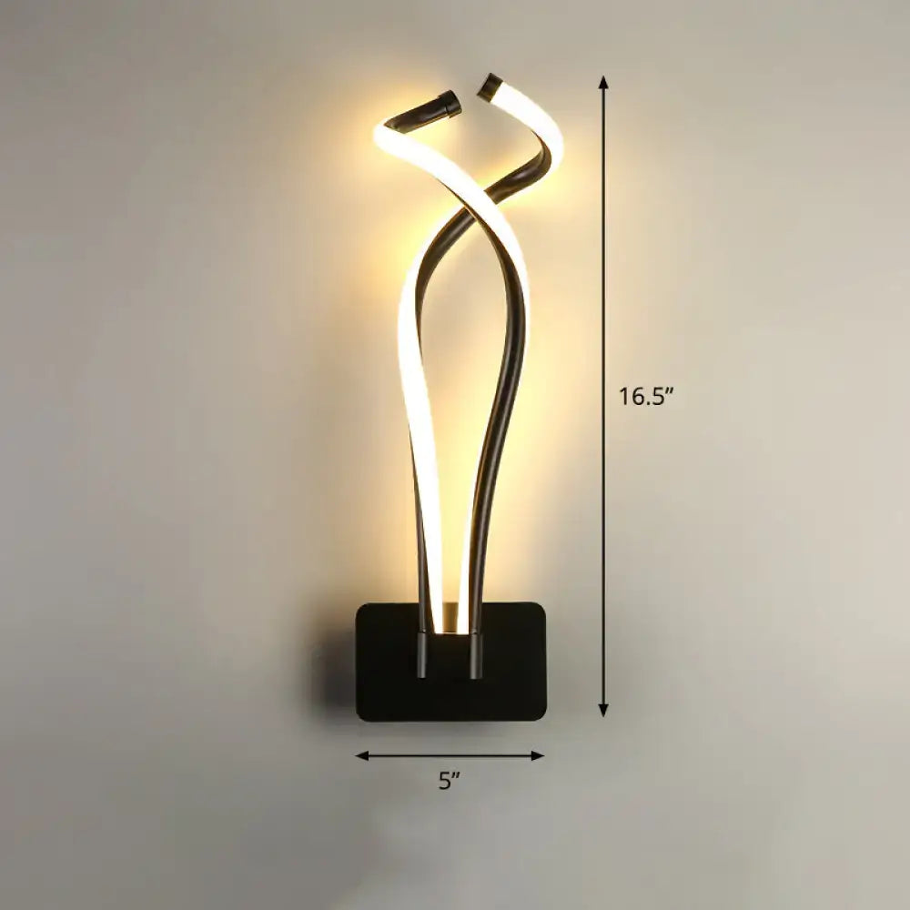 Modern black twisted spiral led wall sconce bedroom light