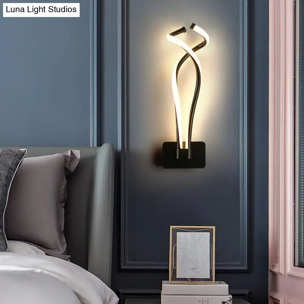 Modern black twisted spiral led wall sconce bedroom light