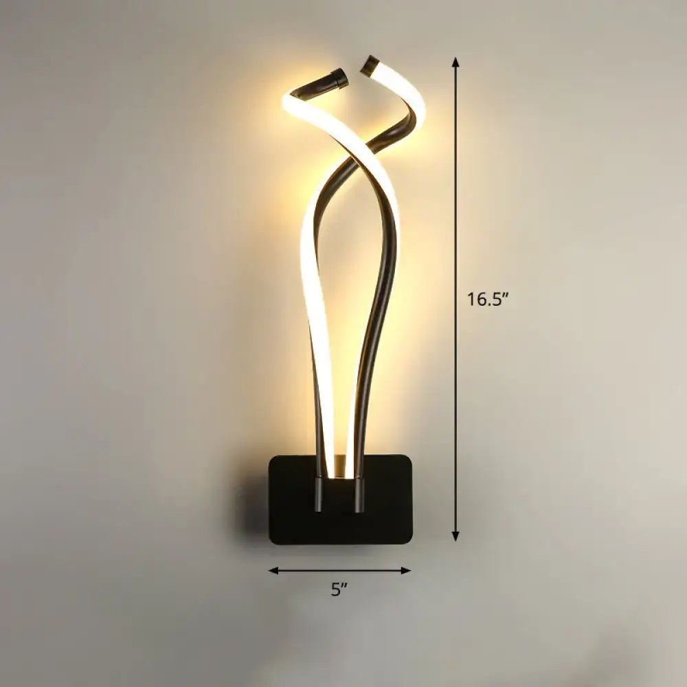 Modern black twisted spiral led wall sconce bedroom light