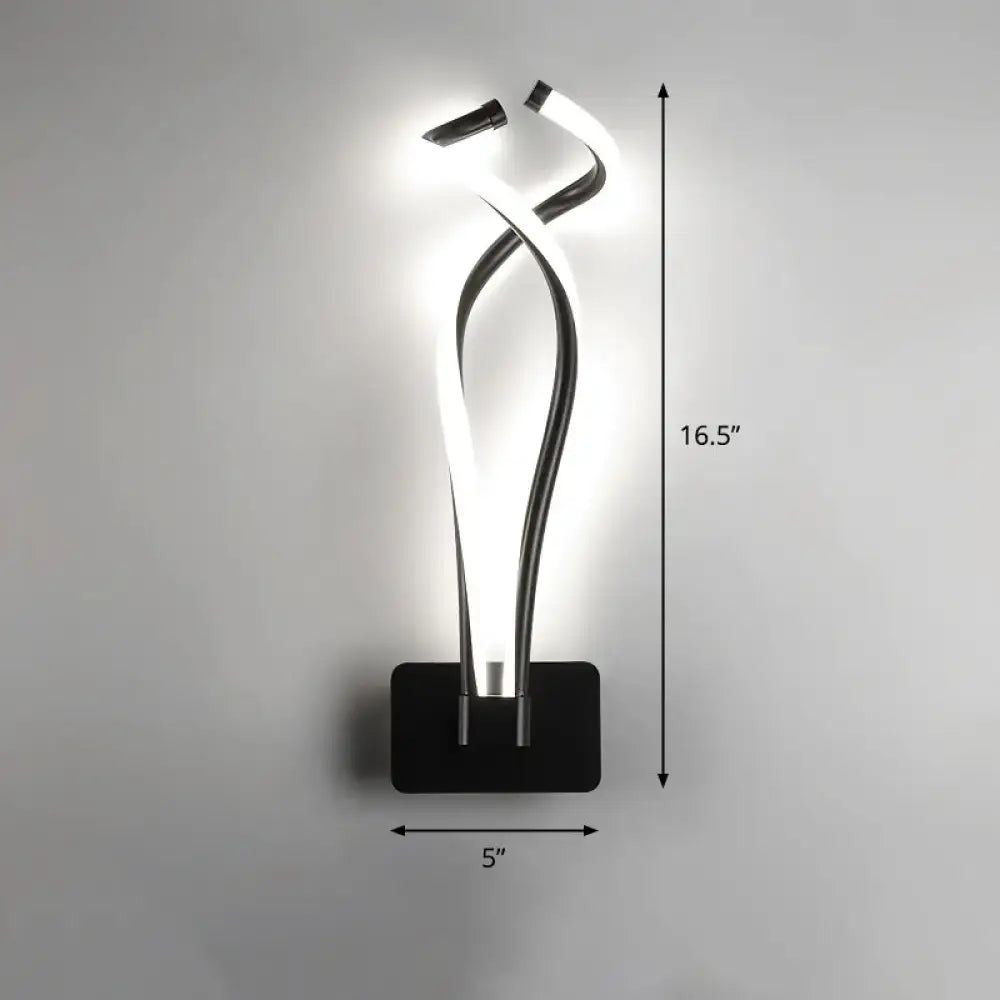 Modern black twisted spiral led wall sconce bedroom light