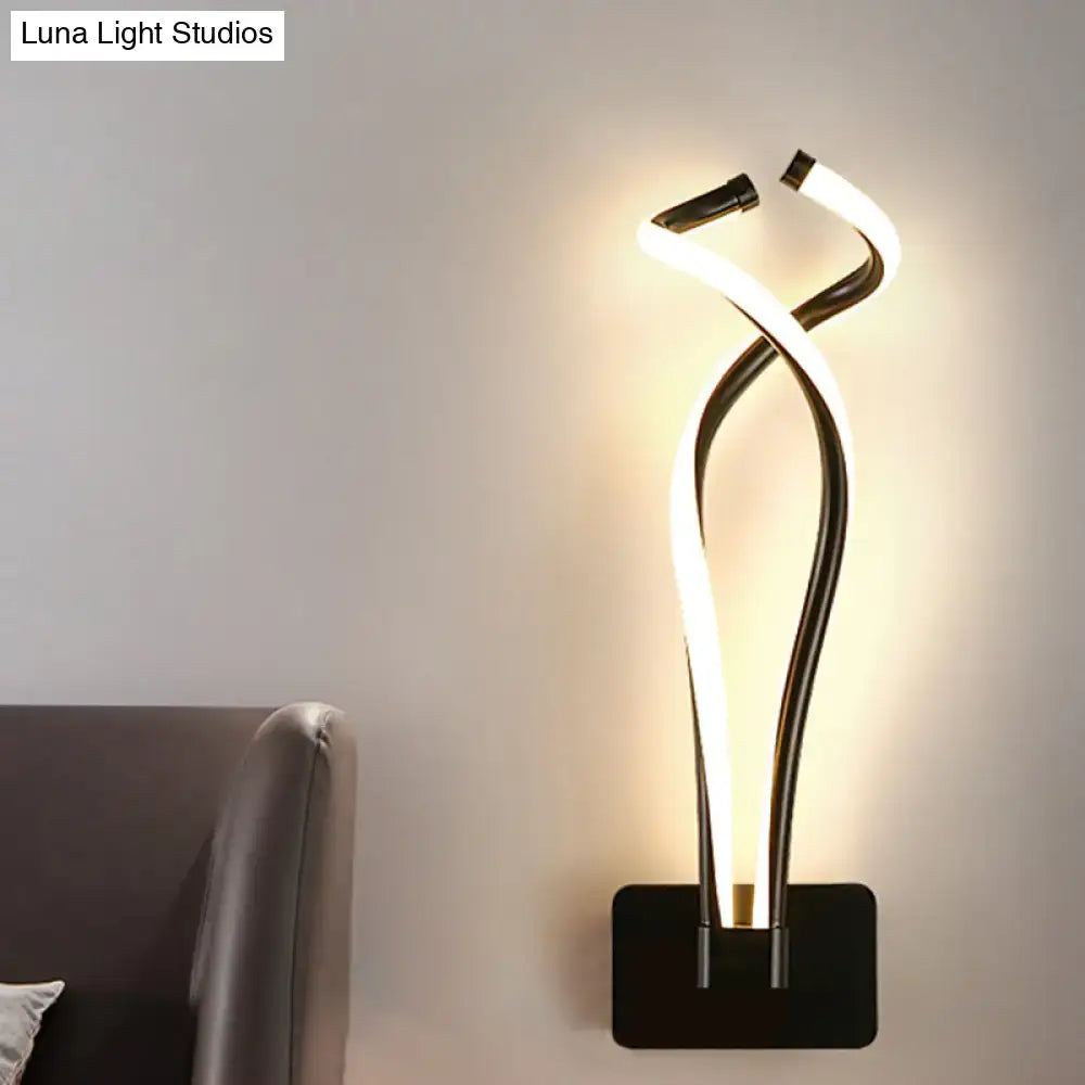 Modern black twisted spiral led wall sconce bedroom light