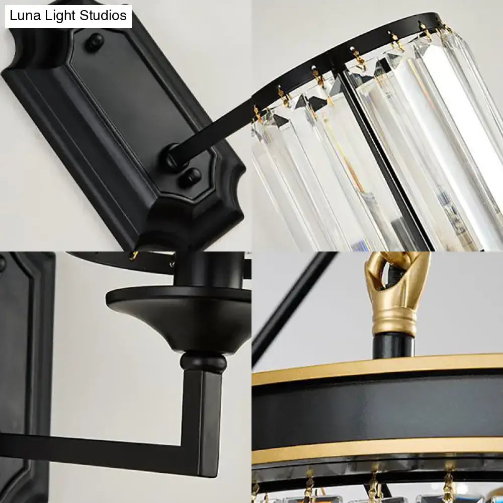 Modern black wall lamp with clear crystal prism for corridor