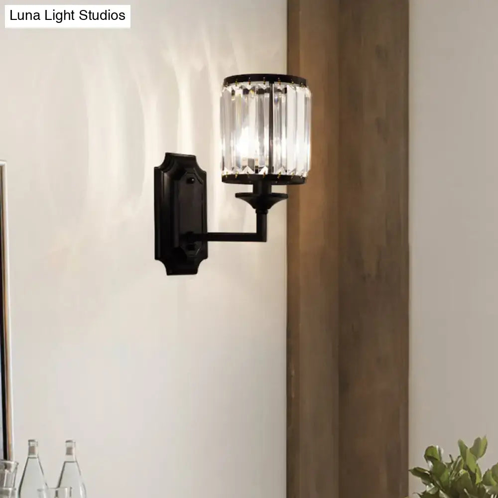 Modern black wall lamp with clear crystal prism for corridor