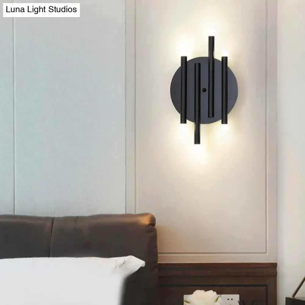 Modern black wall light with round backplate – bedroom 6-light sconce